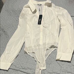 Fashion Nova Cream Button-Up Shirt